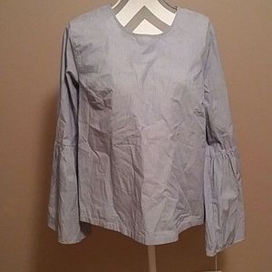 A New Day flute sleeve blue and white top